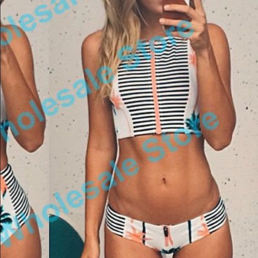 palm zip up bikini